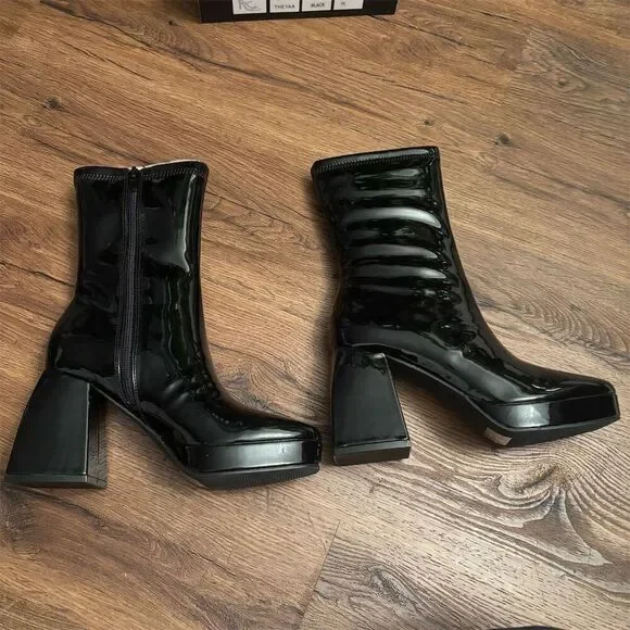 Lulus Women's Black Platform Boots Size 6 Casual Block Heel Edmen - Picture 9 of 16